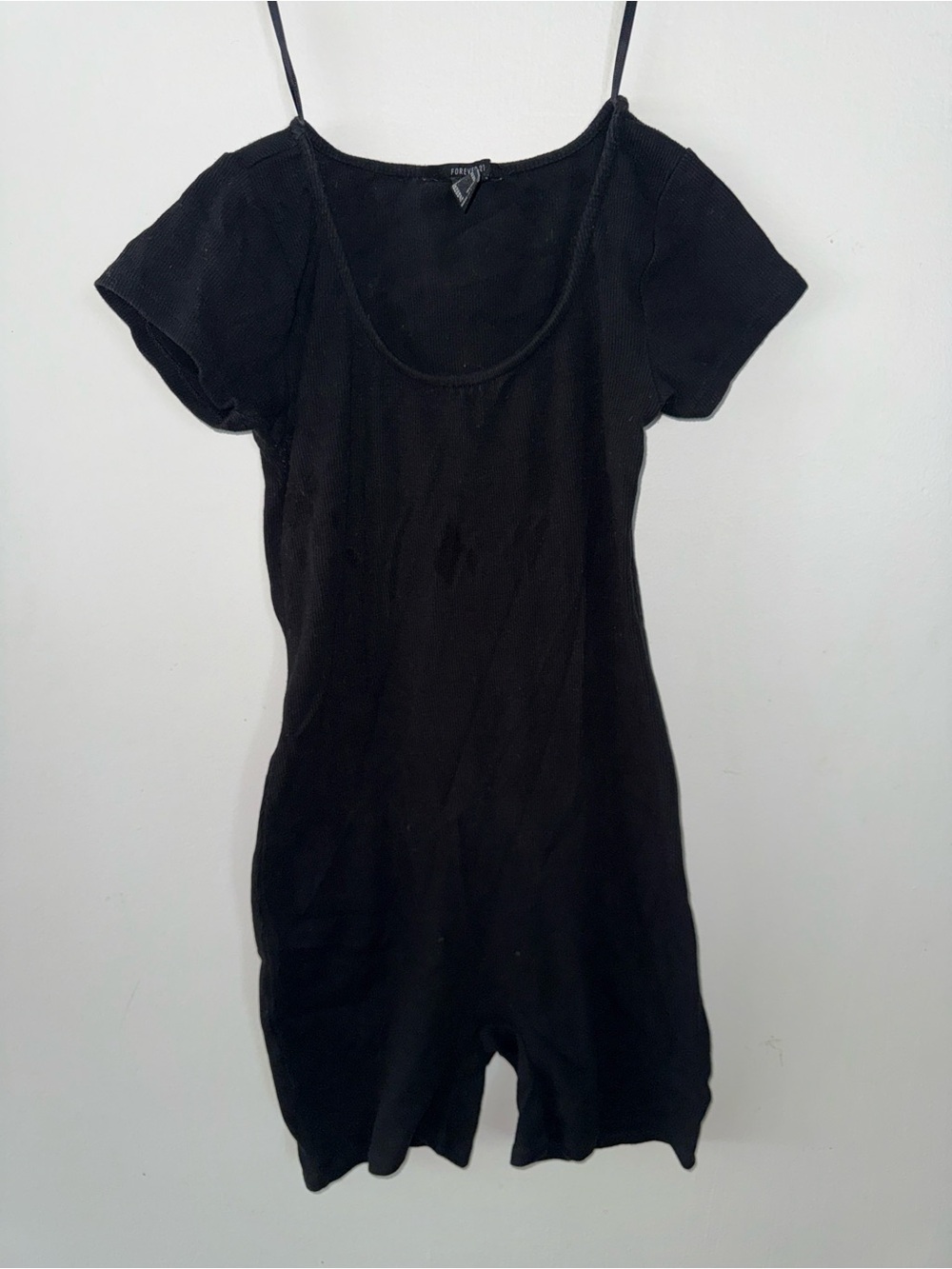 Forever 21 Black‎ Ribbed Short Sleeve Bodycon Romper Unitard Size M